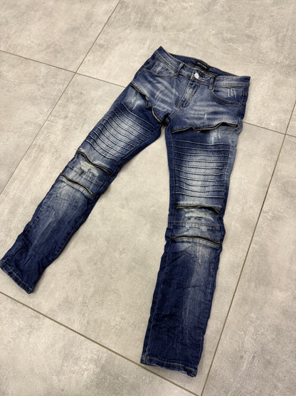 JEANS SKINNY BIKER CON ZIP BLU