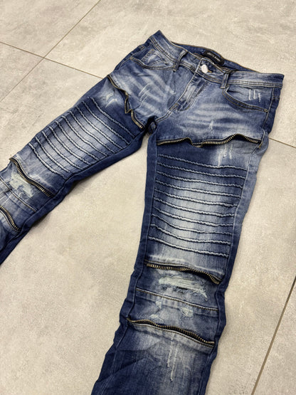 JEANS SKINNY BIKER CON ZIP BLU