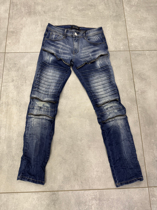 JEANS SKINNY BIKER CON ZIP BLU